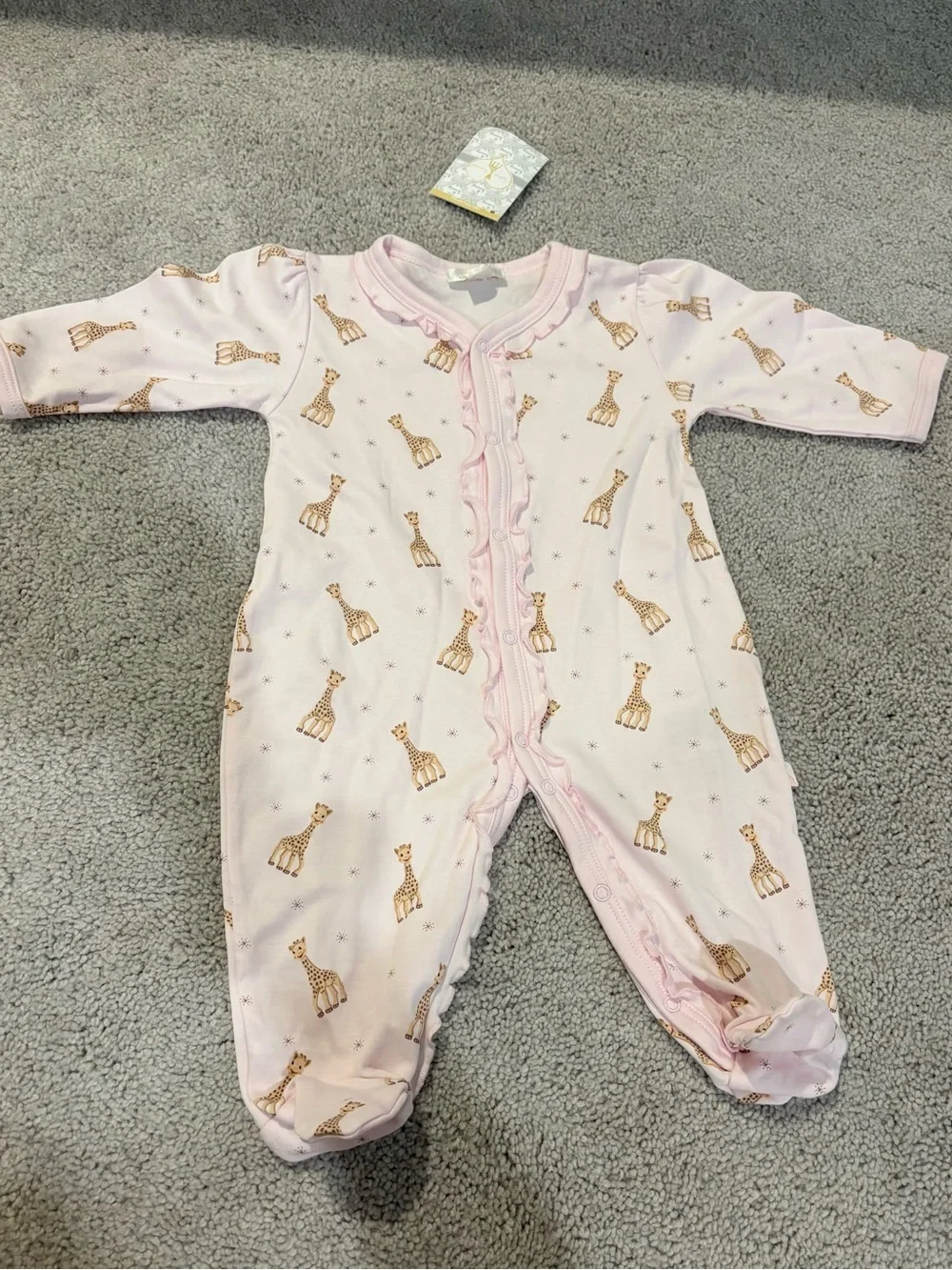 Kissy Kissy NWT Pink Giraffe-Print Baby One-Piece Footed Sleeper